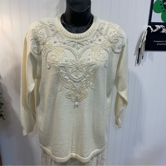 Alfred Dunner Cream beaded yoke sweater XL - Picture 5 of 6